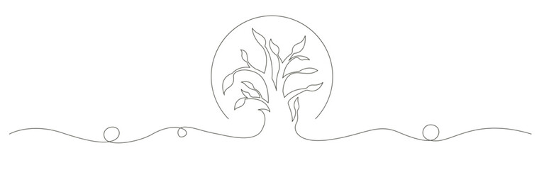 single line drawing of oak tree vector design.