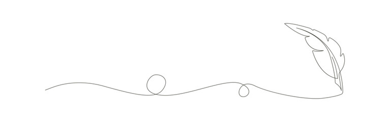 Single line drawing of a pen feather and swirls. pen feather continues line vector