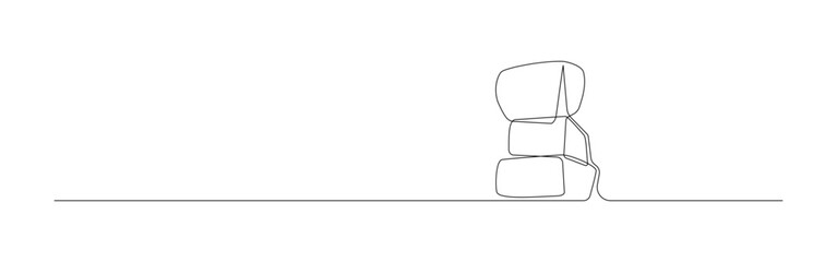 Continuous line drawing of stacked balanced rocks, for nature themed designs, mindfulness concepts, outdoor and adventure template
