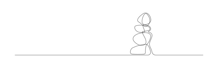 Continuous line drawing of stacked balanced rocks.