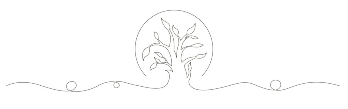 single line drawing of oak tree vector design.