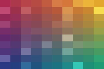 Obraz premium Abstract digital mosaic pattern featuring a vibrant rainbow gradient of small square pixels, creating a colorful tiled background
