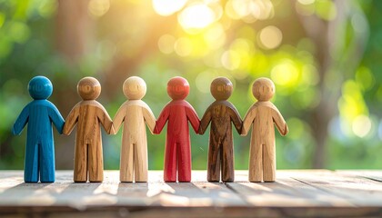 group of people in the park Diverse Group of People Holding Hands wooden figure 