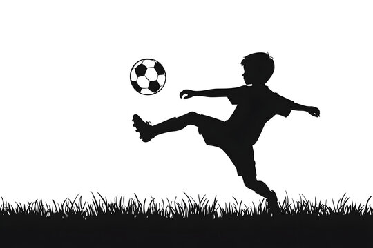 Soccer Silhouette: A dynamic silhouette of a young person kicking a soccer ball, set against a backdrop, representing the energy and passion of sportsmanship.