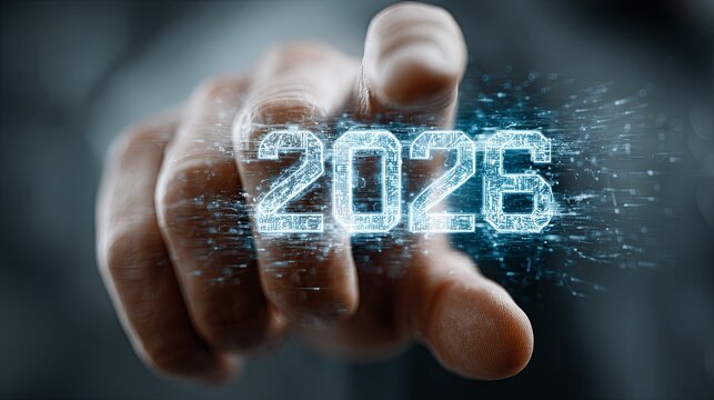 Touching Digital Interface with 2026 Hologram - Powered by Adobe