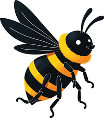 Vector art of a cute cartoon bee in flight, isolated on white background