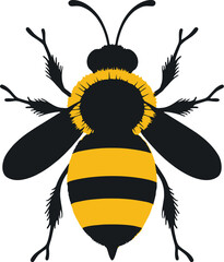 Vector art of a simple, stylized bee with yellow and black stripes, isolated on white background