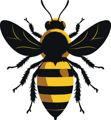 Vector art of a detailed illustration of a bee in midflight, isolated on white background