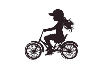 Obraz premium Girl on Bicycle Silhouette: A girl, silhouetted against a plain background, cycles gracefully on her bicycle, radiating a sense of freedom and exploration.