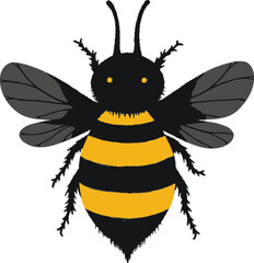 Vector art of a textured illustration of a bee with black and yellow stripes, isolated on white background