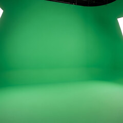 A calm outdoor scene showing green fields under a bright blue sky with soft clouds