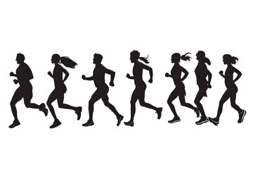 Silhouette of Runners in Motion: A dynamic silhouette captures a group of individuals in full stride, their forms highlighting speed, determination, and the pursuit of goals.