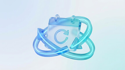 Abstract 3D calendar icon with refresh arrows, symbolizing continuous updates and recurring events.
