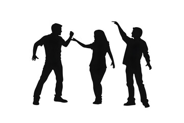 Obraz premium Silhouette of Joy: Three figures dance and revel in the moment, their silhouettes painting a scene of freedom and expressive joy, a testament to the power of movement and connection.