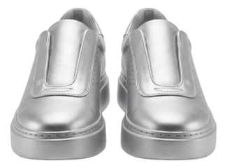 Metallic silver platform sneakers featuring side perforations for breathability.