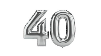 Silver Balloon Number 40 Isolated on White Background