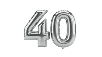 Silver Balloon Number 40 Isolated on White Background