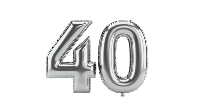 Silver Balloon Number 40 Isolated on White Background