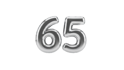 Silver Balloon Number 65 Isolated on White