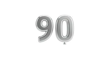 Silver Balloon Number 90 on White Background