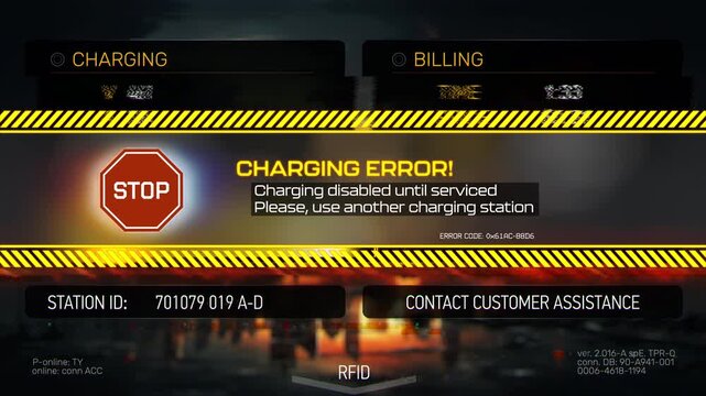 Charging error alert, charging disabled message electric car screen interface