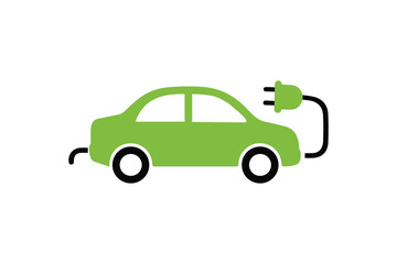 Fototapeta premium Electric car icon with charging plug Green eco friendly vehicle vector illustration