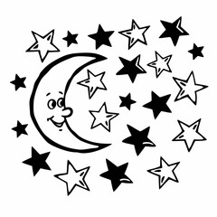 Obraz premium Cartoon Stars And Moon Pattern