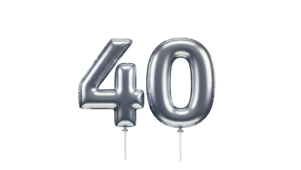 Silver Balloon Numbers 40 on White Background