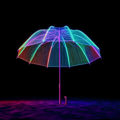 Abstract Neon Umbrella with Glowing Rainbow Hues on Dark Textured Surface