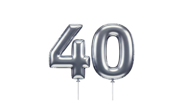 Silver Balloon Numbers 40 on White Background