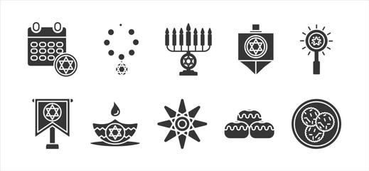 Obraz premium Hanukah & chanukah glyph icon set collection
