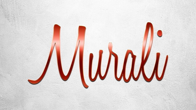 Red 3D text effect of Hindi name Murali on silver background.