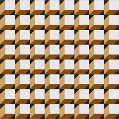 Abstract Geometric Seamless Pattern with 3D Cubes in Blue and Beige Background. Abstract Seamless Geometric Pattern with 3D Cubes in Brown and White