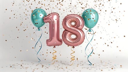 Eighteen birthday celebration with pink balloons and confetti