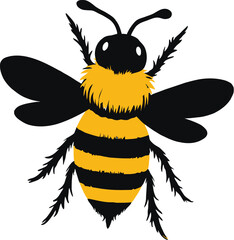 Vector art of a detailed illustration of a bee with black and yellow stripes, isolated on white background