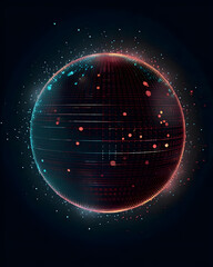 Vibrant Digital Sphere: Luminous Grid, Energetic Particles, Cybernetic Flow