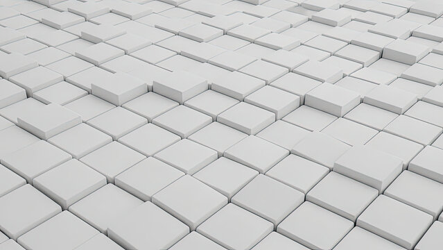 White 3D Cube Grid with Varying Heights, Geometric Pattern for and Technology Concepts - Powered by Adobe