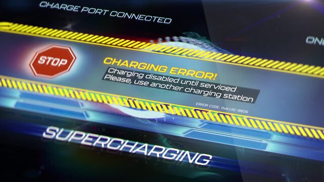 EV interface showing supercharging error warning and charging blocked message