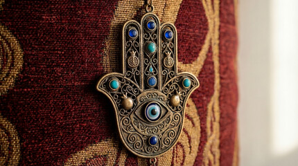 Hamsa hand amulet with intricate ornamental design