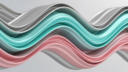 with flowing waves of metallic silver, shimmering teal, and soft rose gold. and artistic