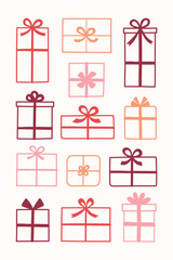 Collection of presents in cartoon style. Christmas decoration. Vector illustration