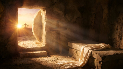 Empty Tomb with Shroud and Sunlight