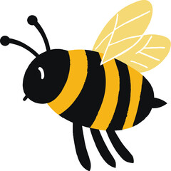 Vector art of a cute cartoon bee with yellow and black stripes flying, isolated on white background