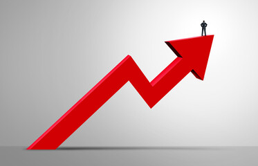 Success In Business as a leader in wealth and profitability as a financial advisor on a red arrow as an economic concept for upward prosperity and progress as a motivational icon.