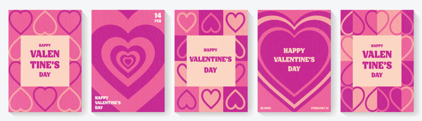 Set of Valentine&rsquo;s Day greeting cards in retro style. Invitation layout design with abstract heart. Vector illustration