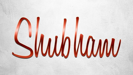 Red 3D text effect of Hindi name Shubham on silver background.