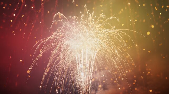 Bright golden and white fireworks exploding in the night sky with glowing sparks and light trails - Powered by Adobe