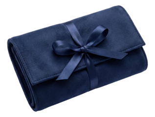 Microfiber jewelry roll with ribbon closure for safe storage.