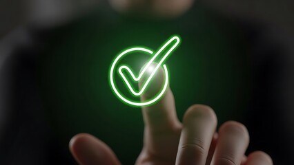 Person holding green checkmark symbol