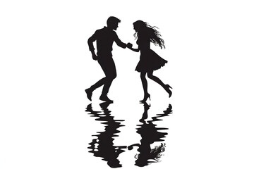 Obraz premium Silhouetted Dance of Passion: A couple dances, their shadows mirroring the graceful movement of the dance, a timeless moment of elegance.